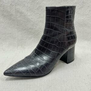 Marc Fisher Crocodile Daith Pointed Toe Block Heel Zip-Up Leather Boota Size 10M